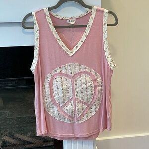 New POL Pink Tank with Heart Peace Floral Print